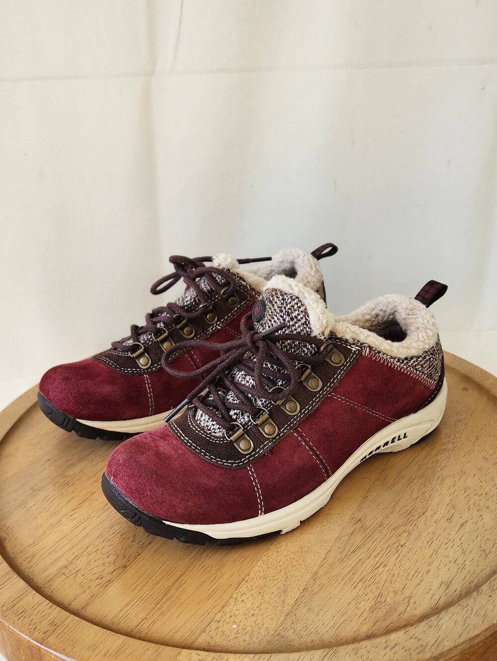 Merrell Women’s Burgundy Suede Lace-Up Sneaker with Sherpa Collar